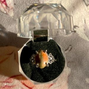 Unakite stone hand crafted ring size 18UK and 8US silver hardware